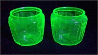 2 Green Uranium Glass "Princess" Bisquit Jars