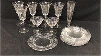 14pc Vintage Etched Glassware Lot