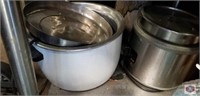 Rice cookers (under table) + large pots + inserts