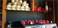 Coffee mugs + assorted cups and saucers red color
