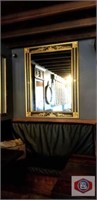 Framed mirror black and gold frame 51x39" approx.
