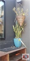 Planter/vase turquoise  (12"high) + coned hanging