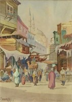 Watercolor, Arab Street Scene, sgd. (Ro) Cheriff.