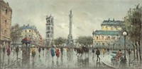 Antonio DeVity Large Paris Street Scene Painting.