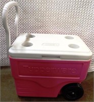 Pink Coleman Tupperware Rolling Picnic Cooler