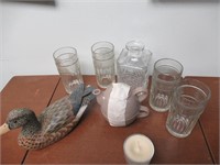 Mixed Lot - 4 Glasses, Wooden Duck, etc
