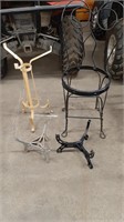 LOT - ASSORTED IRON PIECES CHAIR / PLANTER STANDS