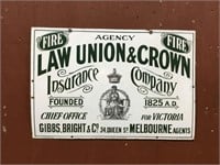 Beautiful Law Union & Crown Insurance Enamel Sign