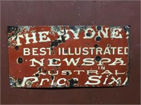 Early & Rare "The Sydney" Newspaper Enamel Sign