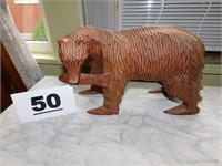HAND CARVED WOODEN BEAR WITH FISH