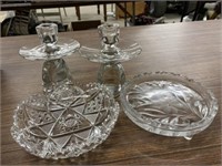 Candle Holders, Cut Glass Bowl, Footed Dish, Dish