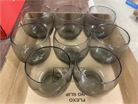 Set Of 6 Green Glass Tumblers, 8 Smoked Glass