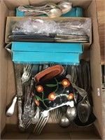 Silverware Assortment & Pottery Piece