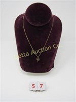 14 KT. Y.G. NECKLACE WITH 14 KT. HEART PENDANT: