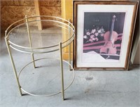 Small Glass Top Table & Framed Violin Print
