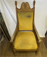 Antique Carved Oak Upholstered Parlor Armchair