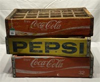 3 pcs. Vtg Pepsi & Coca Cola Wooden Bottle Crates