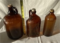 3 pcs. Antique Amber-glass Clorox Bottles