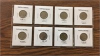 8 Buffalo Nickels misc dates 1917-1930