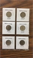 6 Buffalo Nickels misc dates 1920-1929