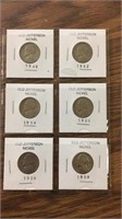 6 old Jefferson nickels misc dates 1949-1959