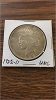 1922 D-mint uncirculated 90% silver Peace dollar