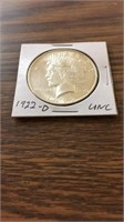 1922 D-mint uncirculated 90% silver Peace dollar