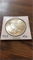 1925 AU 90% silver Peace dollar