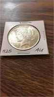 1925 AU 90% silver Peace dollar