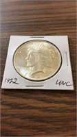 1922 uncirculated 90% silver Peace dollar