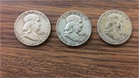 3 90% silver Ben Franklin half dollars: