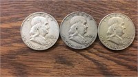 3 90% silver Ben Franklin half dollars: