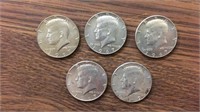 5 40% silver Kennedy half dollars: 4 1967, 1 1969