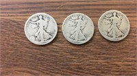 3 90% silver Walking Liberty half dollars: