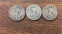 3 90% silver Walking Liberty half dollars