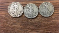 3 90% silver Walking Liberty half dollars: