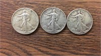 3 90% silver Walking Liberty half dollars: