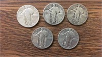 5 90% silver Standing Liberty quarters: