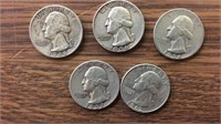 5 silver Washington quarters: