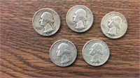 5 silver Washington quarters: