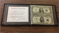 Blue seal silver certificates ($1 and $5)