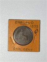 1893 England One Cent Coin