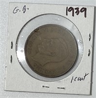 1939 One Cent Penny Coin