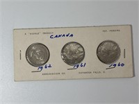 Lot of 3 1960, 1961, 1962 Canada 5 Cent Coins