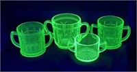 4 pcs. Vaseline Green Double-Handle Cups