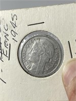 1945 One Franc Coin