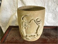 ANTIQUE HANDMADE POTTERY PLANTER WITH FIGURES