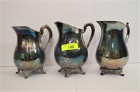 3 Silver Plate Water Pitchers