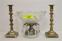 Vintage Brass & Crystal Compote with Prisms