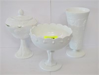 3 Pieces of White Vintage Milk Glass